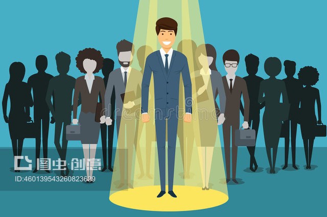 聚光燈下的商人。人力資源Businessman in spotlight. Human resource